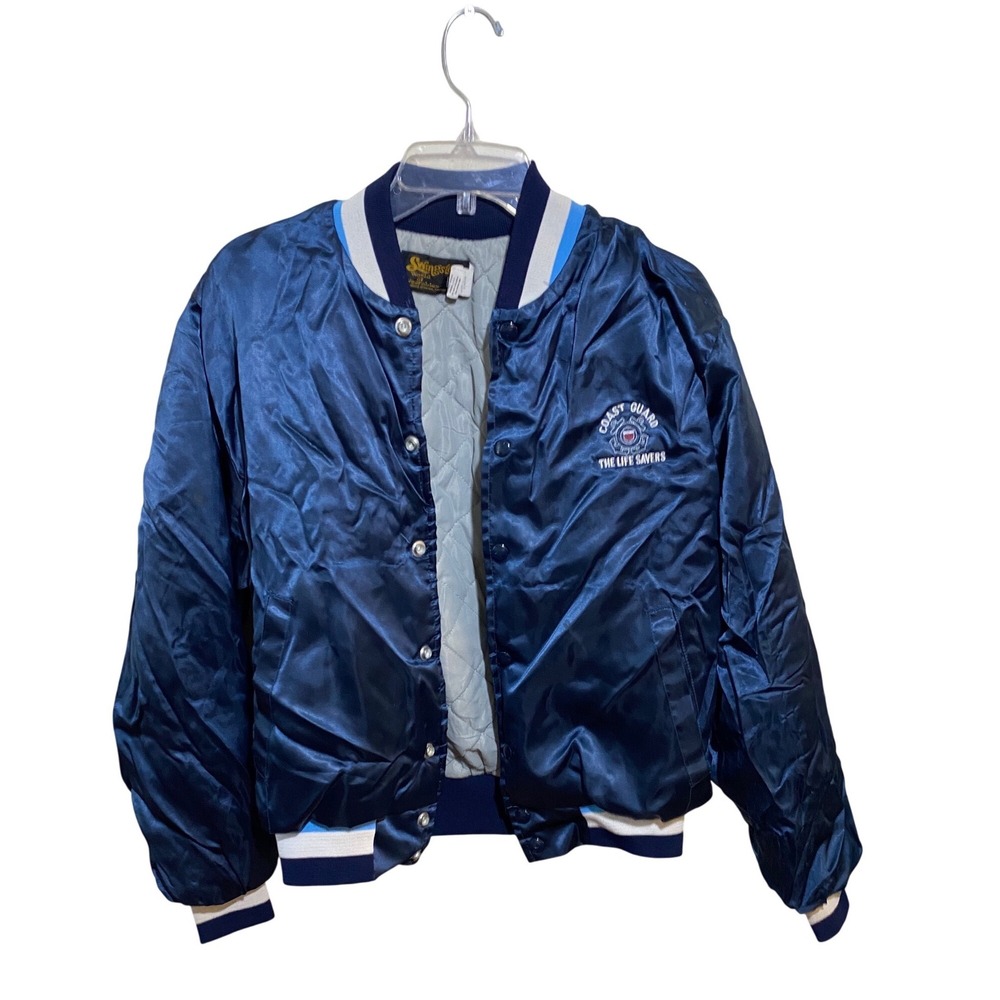 Vintage Swingster Coast Guard The Life Savers Satin Bomber Jacket Navy Blue L